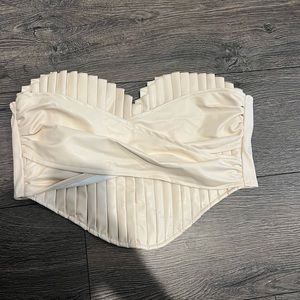 Crème leather strapless top
